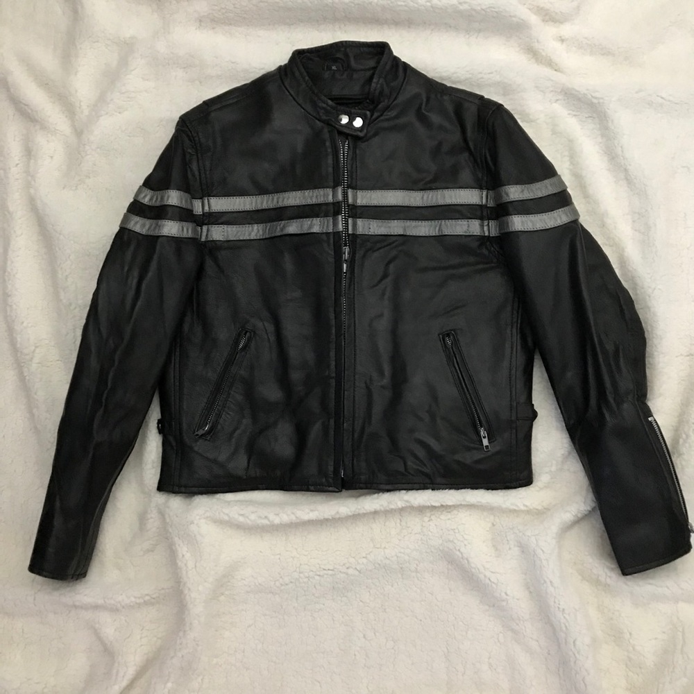 UNIK Black & Silver Leather Coat XL w Zip-Out Vest